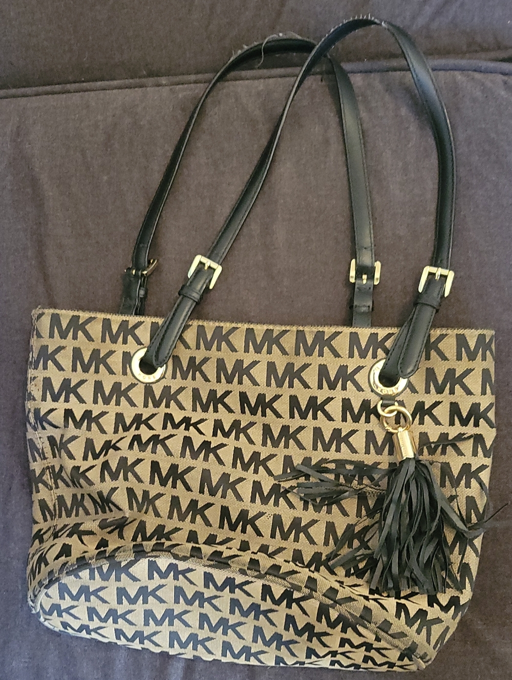 Michael Kors Jet Set Signature Tote Logo Tote Bag in Brown & Black